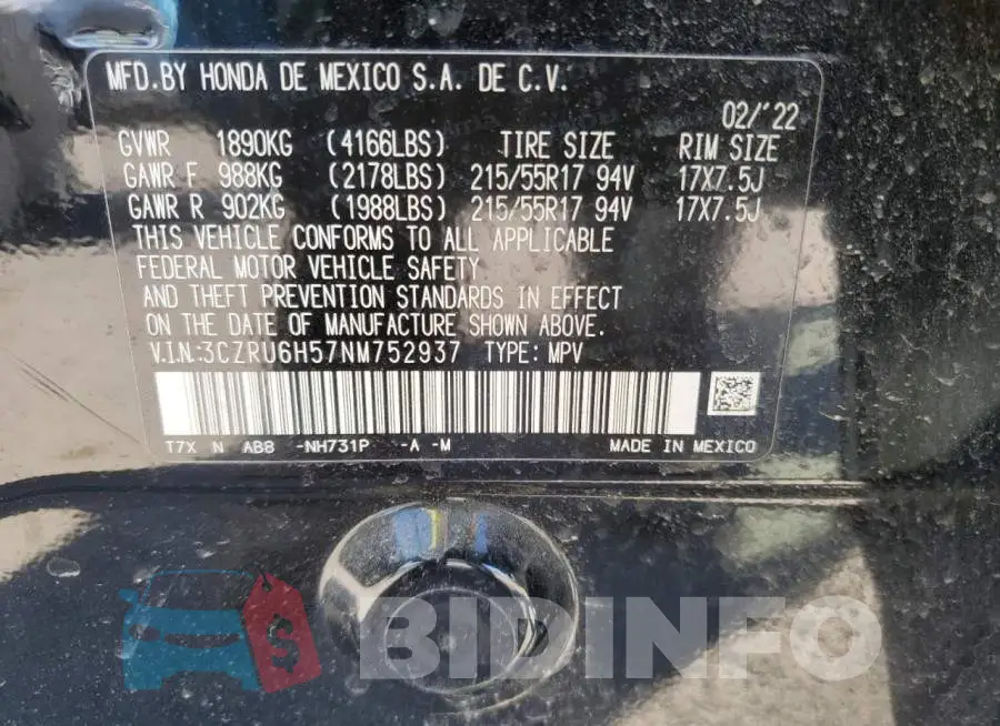 3CZRU6H57NM752937 Photo# 13