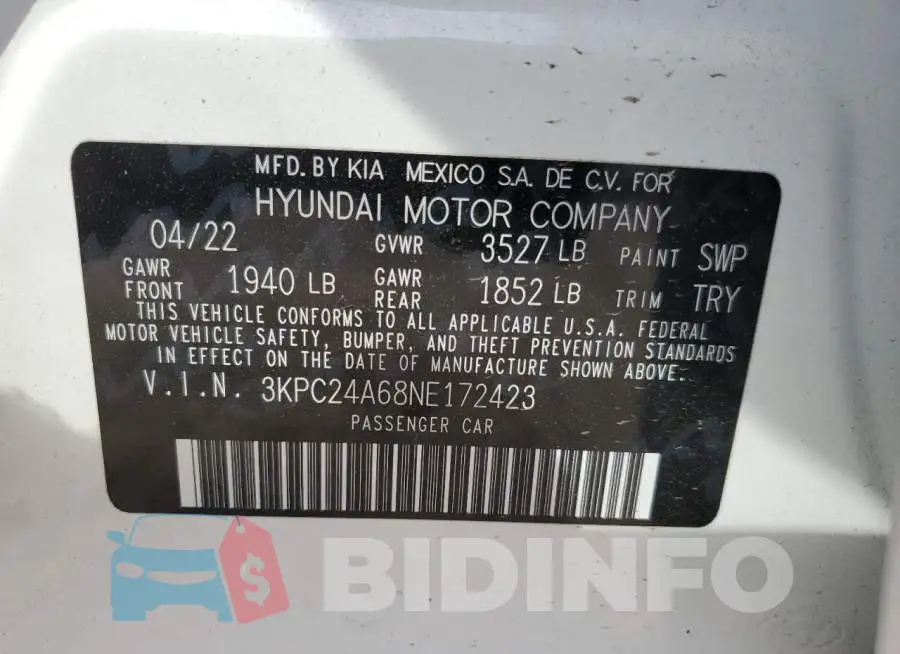 3KPC24A68NE172423 Photo# 12