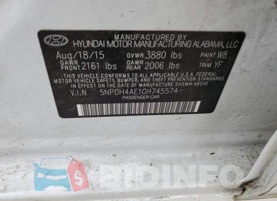 5NPDH4AE1GH745574 Photo# 13