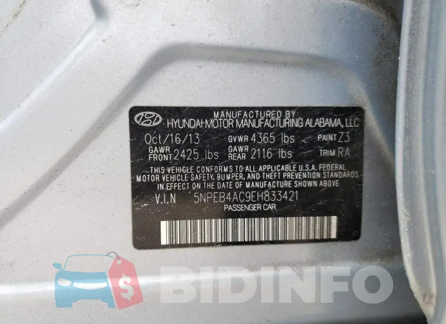 5NPEB4AC9EH833421 Photo# 12