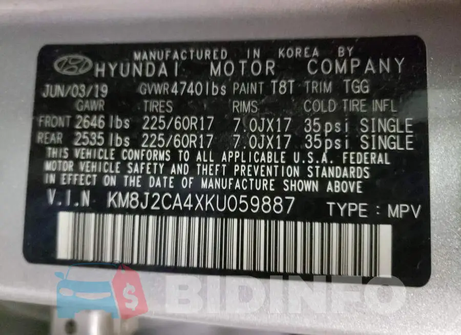 KM8J2CA4XKU059887 Photo# 13