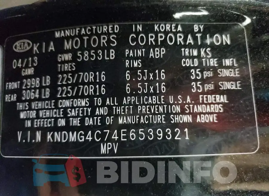 KNDMG4C74E6539321 Photo# 13