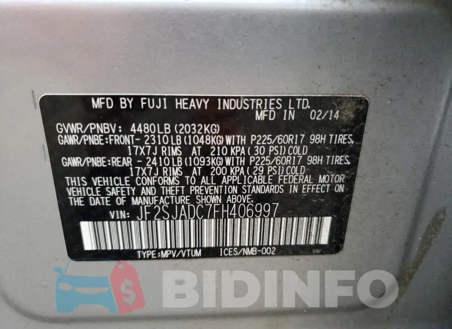 JF2SJADC7FH406997 Photo# 13