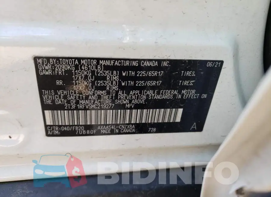 2T3F1RFV5MC219277 Photo# 14