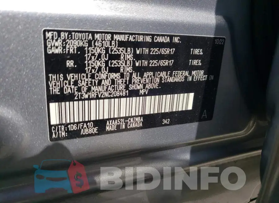 2T3W1RFV2NC208481 Photo# 14