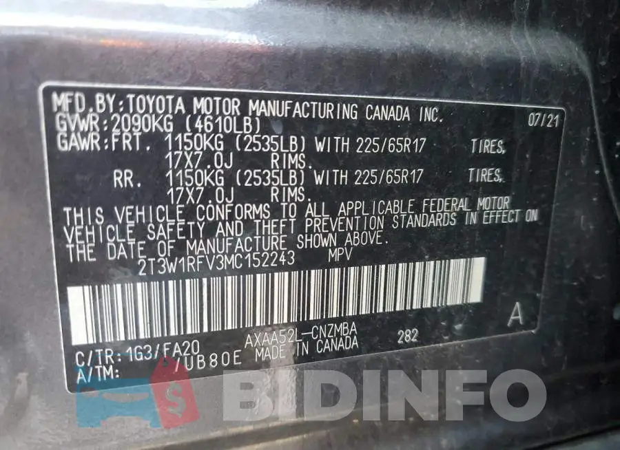 2T3W1RFV3MC152243 Photo# 13
