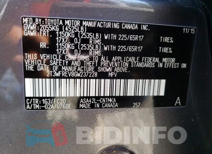 2T3WFREV8GW237228 Photo# 13