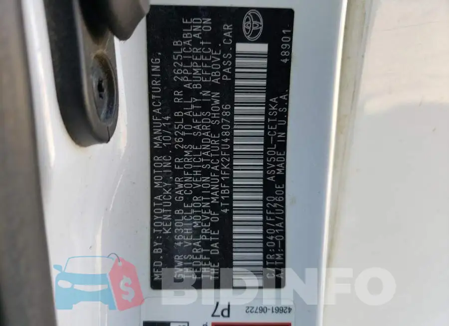 4T1BF1FK2FU480786 Photo# 12