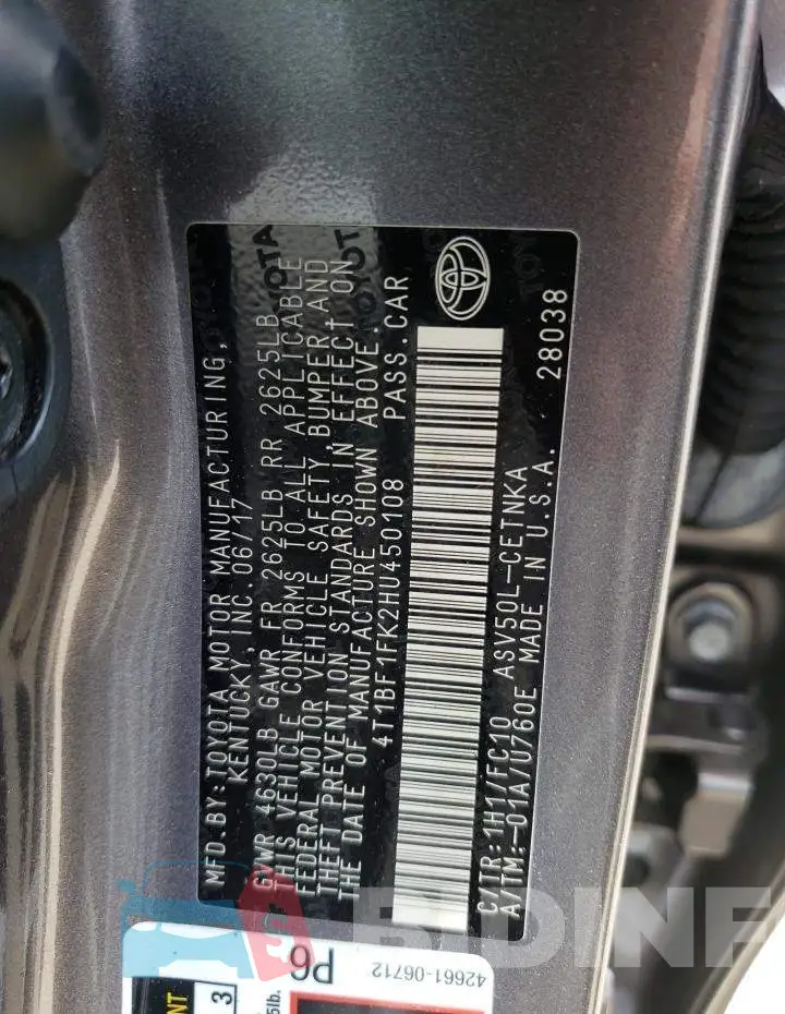 4T1BF1FK2HU450108 Photo# 12