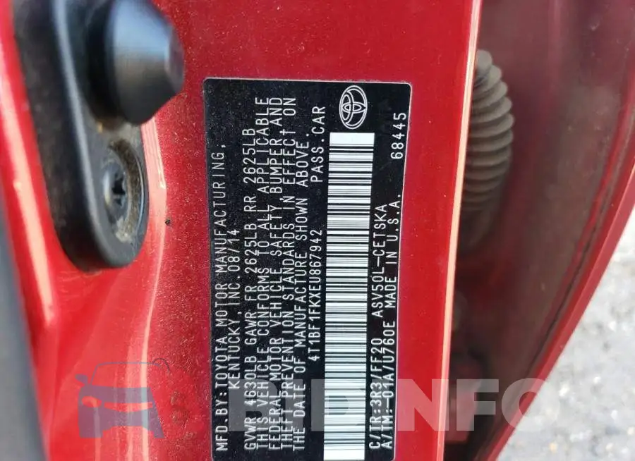 4T1BF1FKXEU867942 Photo# 13