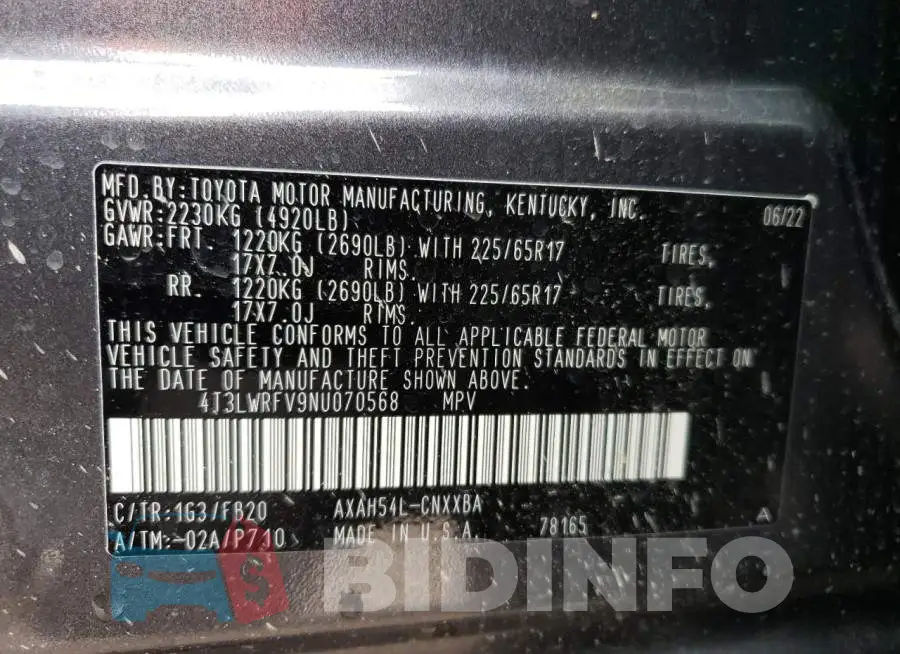 4T3LWRFV9NU070568 Photo# 12
