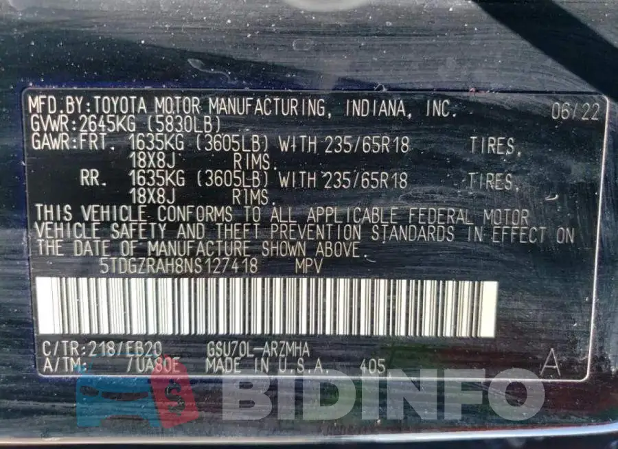 5TDGZRAH8NS127418 Photo# 13