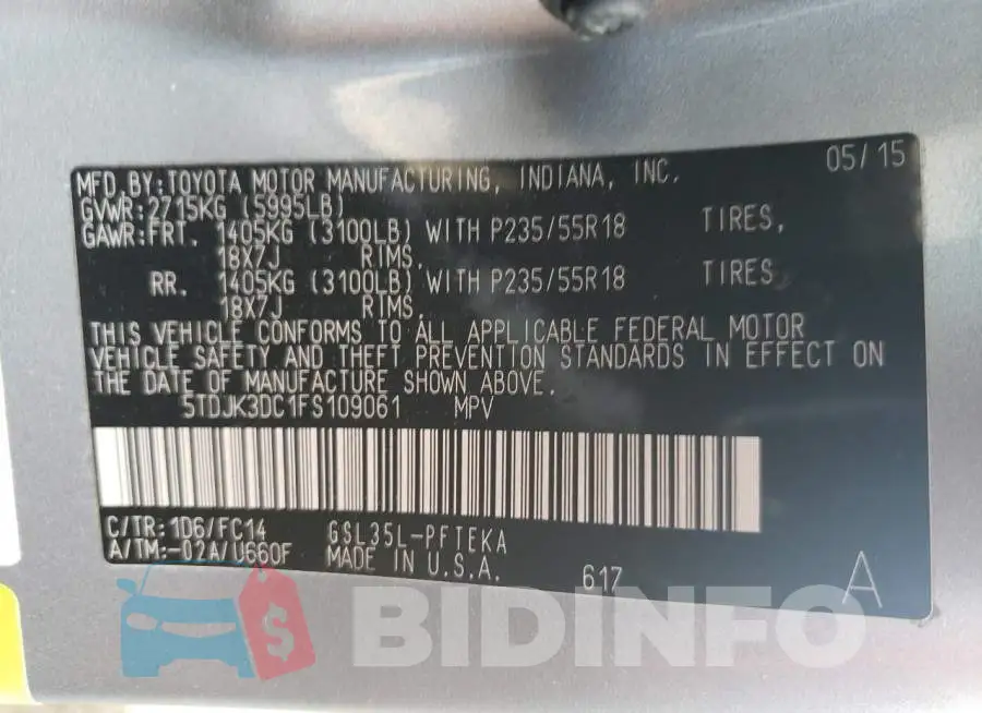 5TDJK3DC1FS109061 Photo# 13