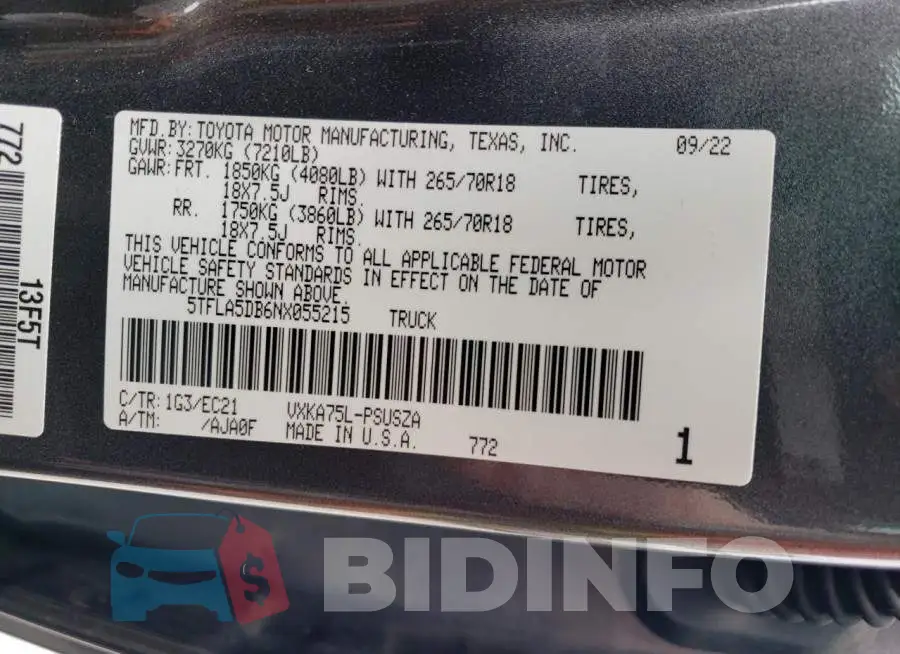 5TFLA5DB6NX055215 Photo# 12