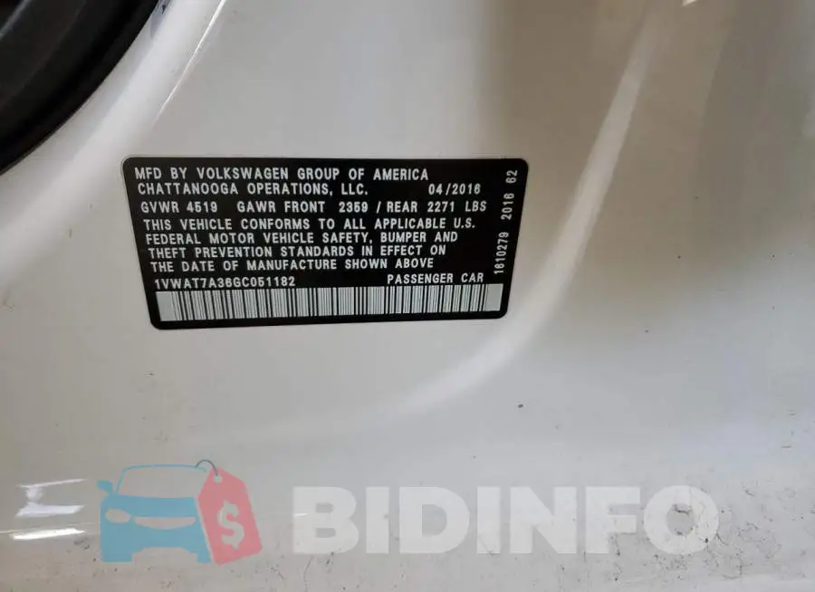 1VWAT7A36GC051182 Photo# 12