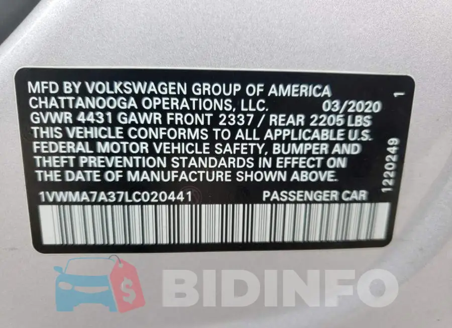 1VWMA7A37LC020441 Photo# 13