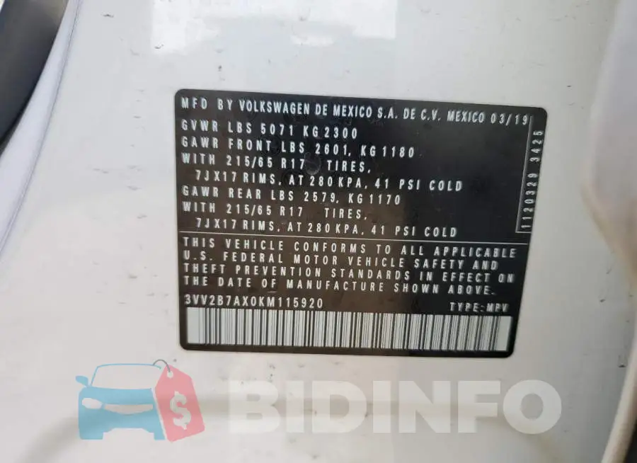 3VV2B7AX0KM115920 Photo# 14