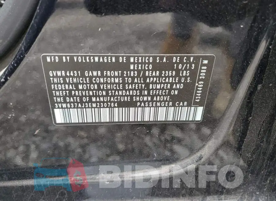 3VW637AJ3EM230764 Photo# 12