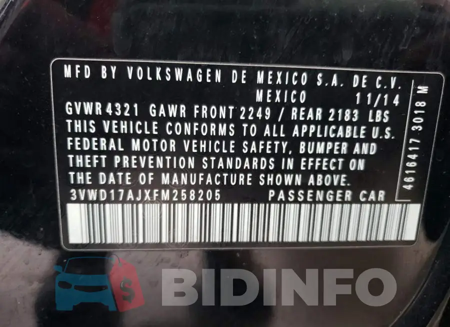 3VWD17AJXFM258205 Photo# 12