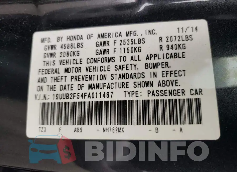 19UUB2F54FA011467 Photo# 12
