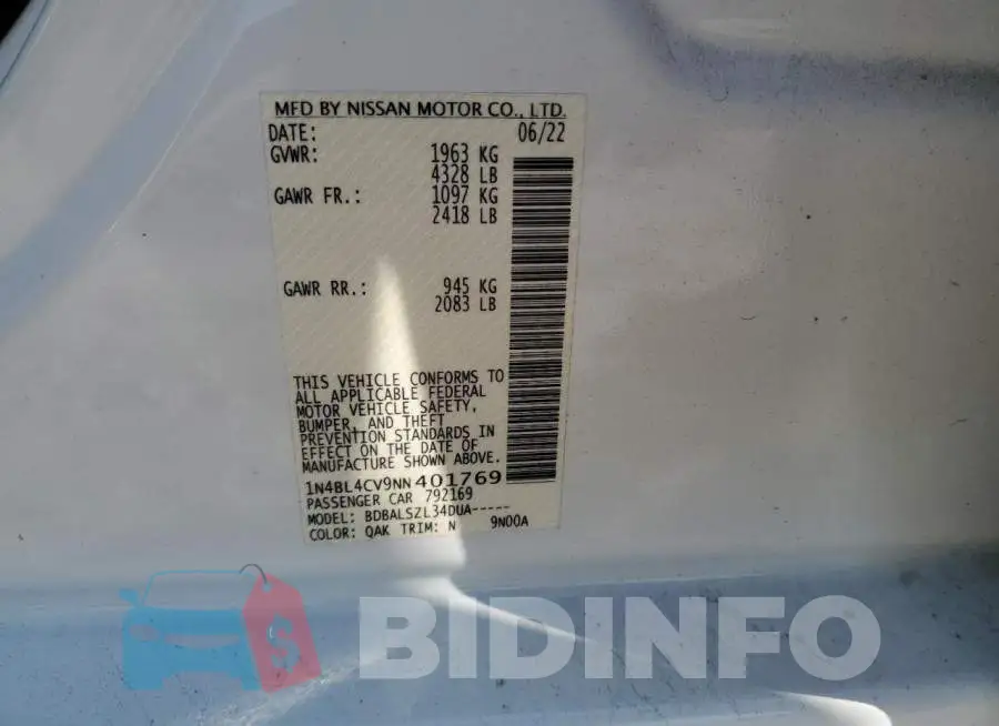 1N4BL4CV9NN401769 Photo# 12