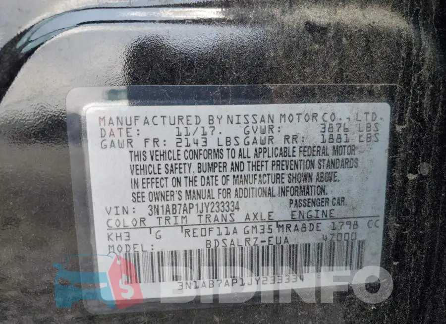 3N1AB7AP1JY233334 Photo# 12