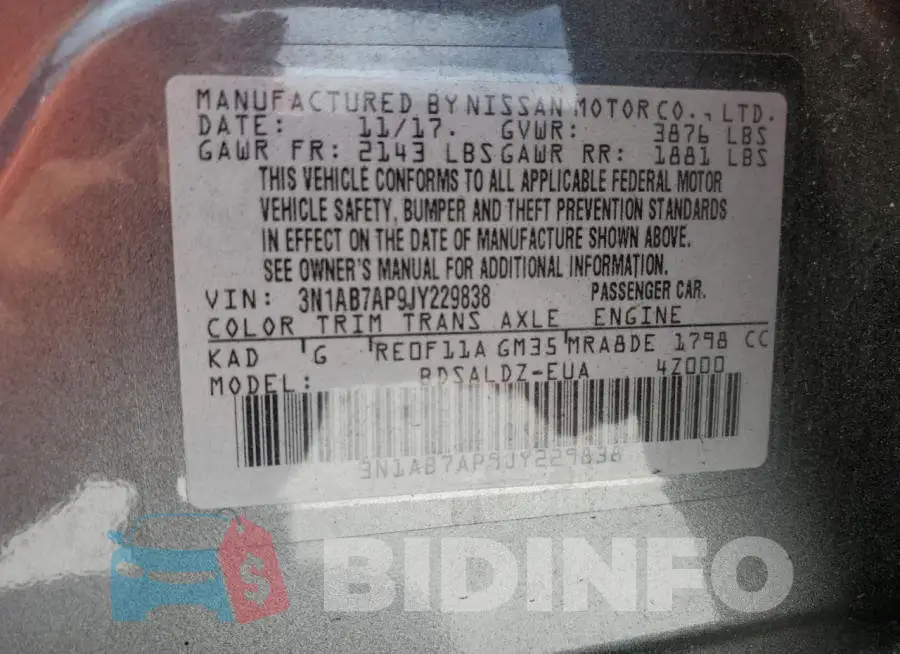 3N1AB7AP9JY229838 Photo# 13