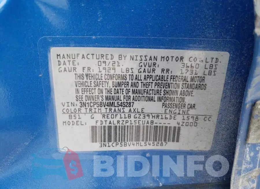 3N1CP5BV4ML545287 Photo# 13