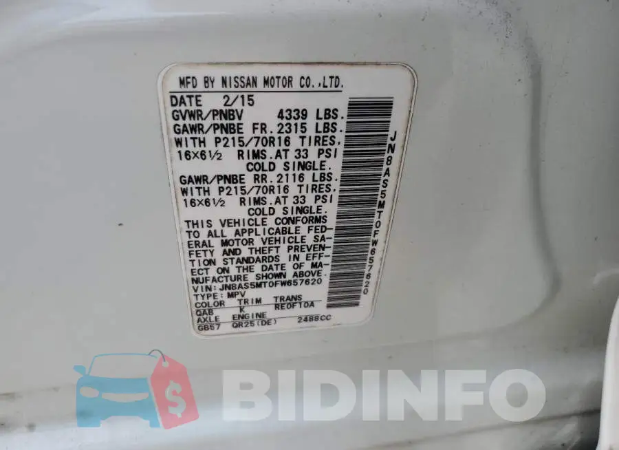 JN8AS5MT0FW657620 Photo# 14