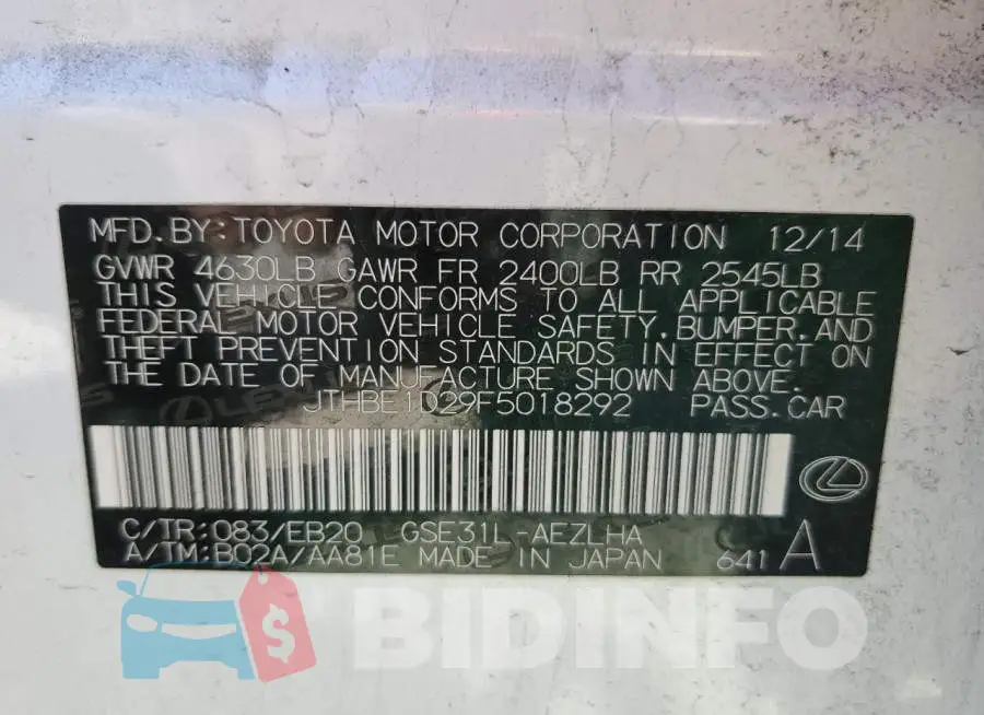 JTHBE1D29F5018292 Photo# 13