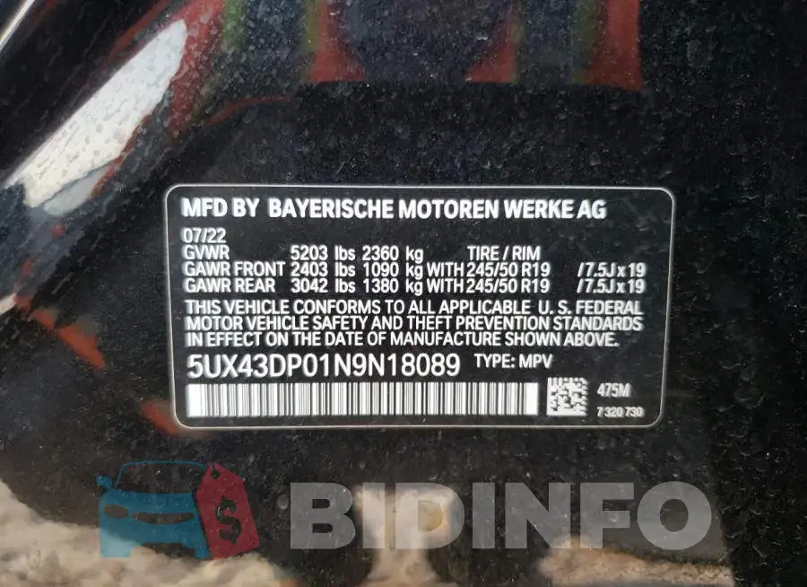 5UX43DP01N9N18089 Photo# 14