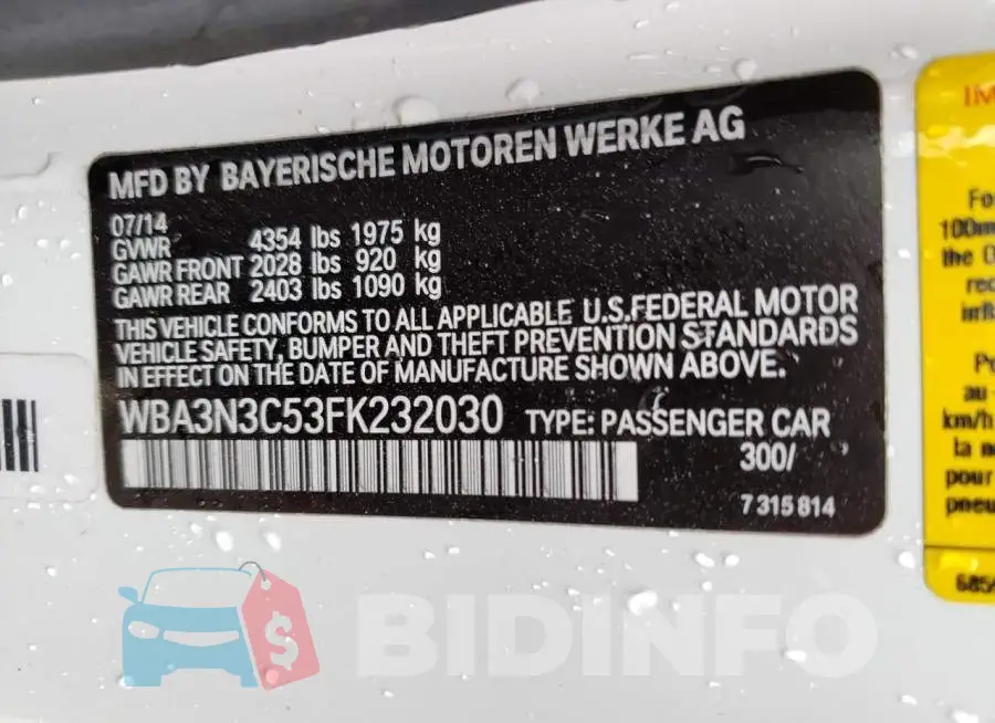 WBA3N3C53FK232030 Photo# 12