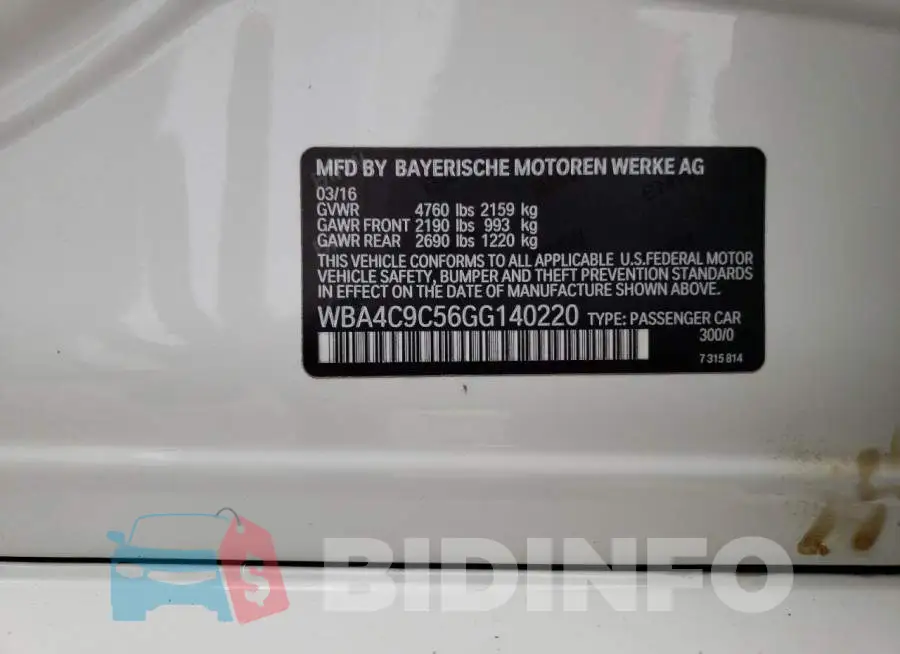 WBA4C9C56GG140220 Photo# 12