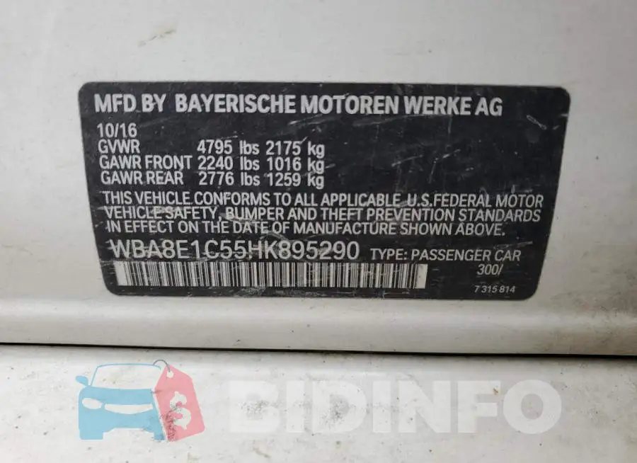WBA8E1C55HK895290 Photo# 12