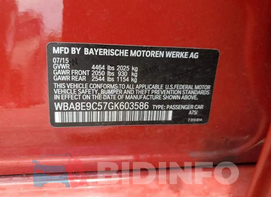 WBA8E9C57GK603586 Photo# 12