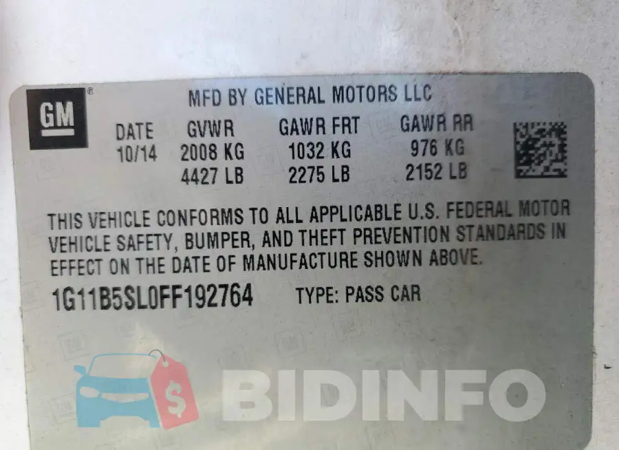 1G11B5SL0FF192764 Photo# 12