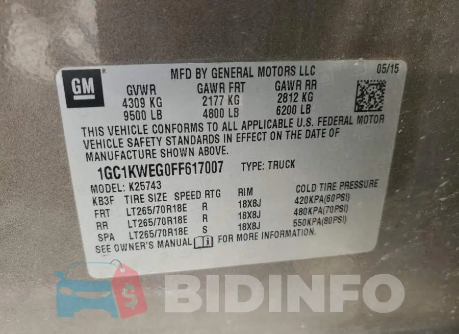 1GC1KWEG0FF617007 Photo# 12