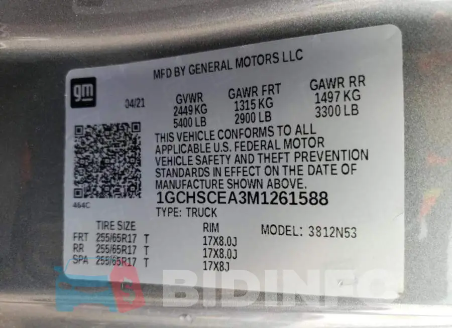 1GCHSCEA3M1261588 Photo# 10