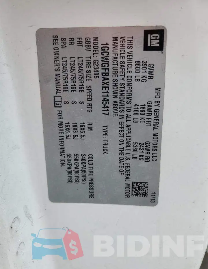 1GCWGFBAXE1145417 Photo# 13