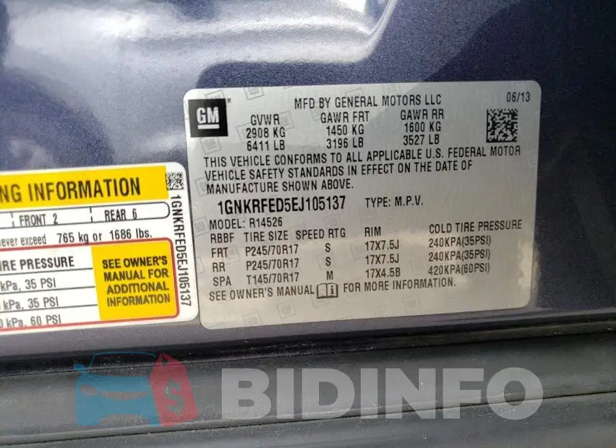 1GNKRFED5EJ105137 Photo# 13