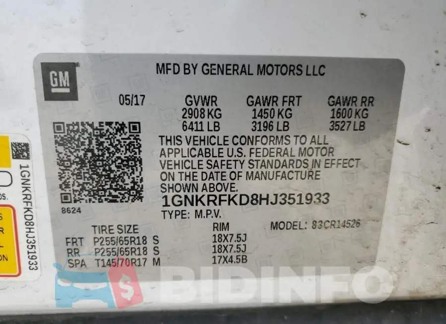 1GNKRFKD8HJ351933 Photo# 13