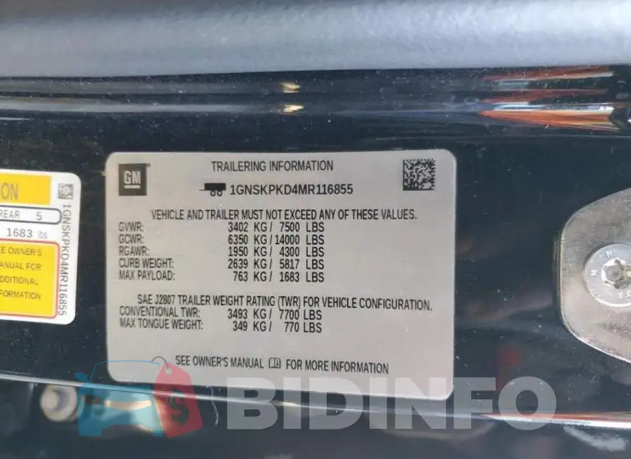 1GNSKPKD4MR116855 Photo# 13