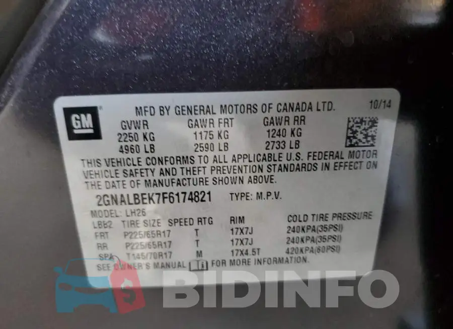 2GNALBEK7F6174821 Photo# 13