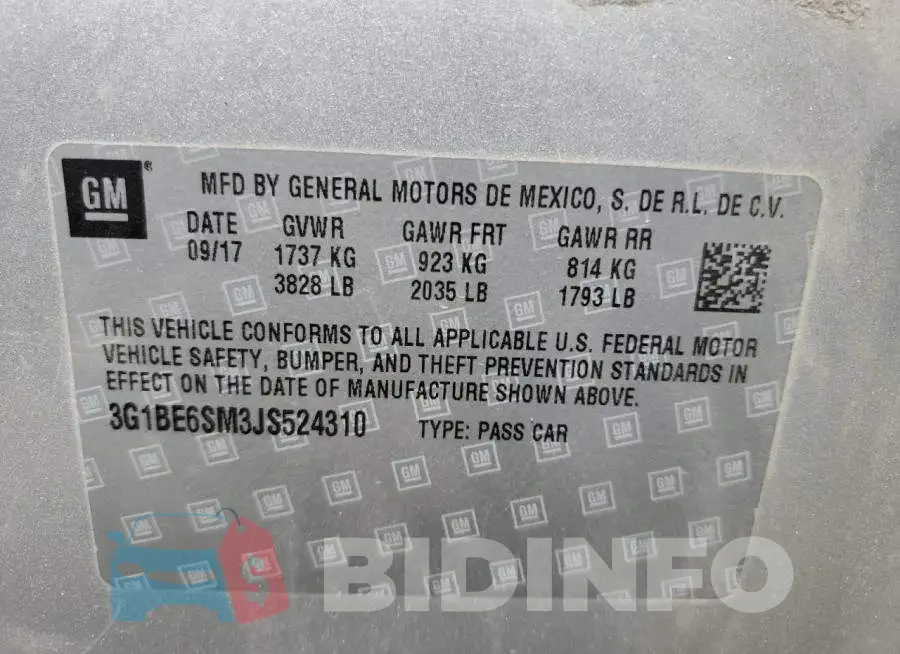 3G1BE6SM3JS524310 Photo# 12
