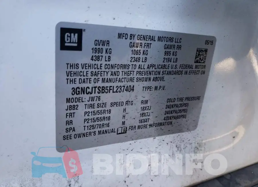 3GNCJTSB5FL237404 Photo# 14