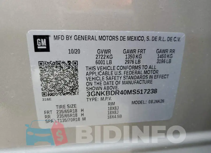3GNKBDR40MS517238 Photo# 14
