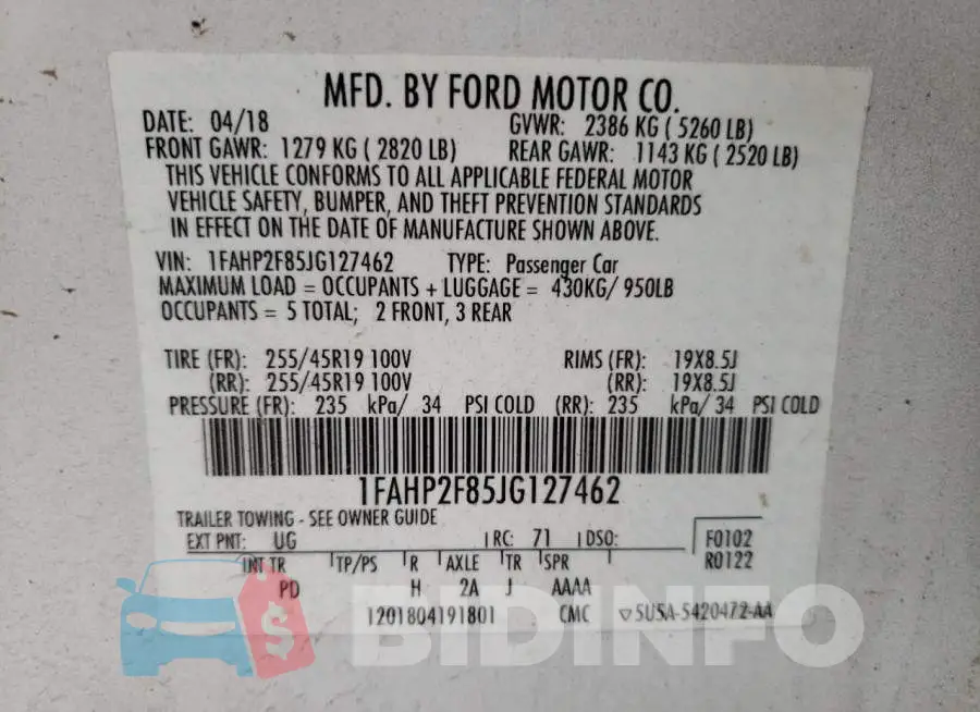 1FAHP2F85JG127462 Photo# 13