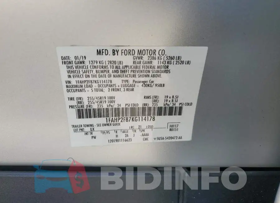 1FAHP2F87KG114178 Photo# 13