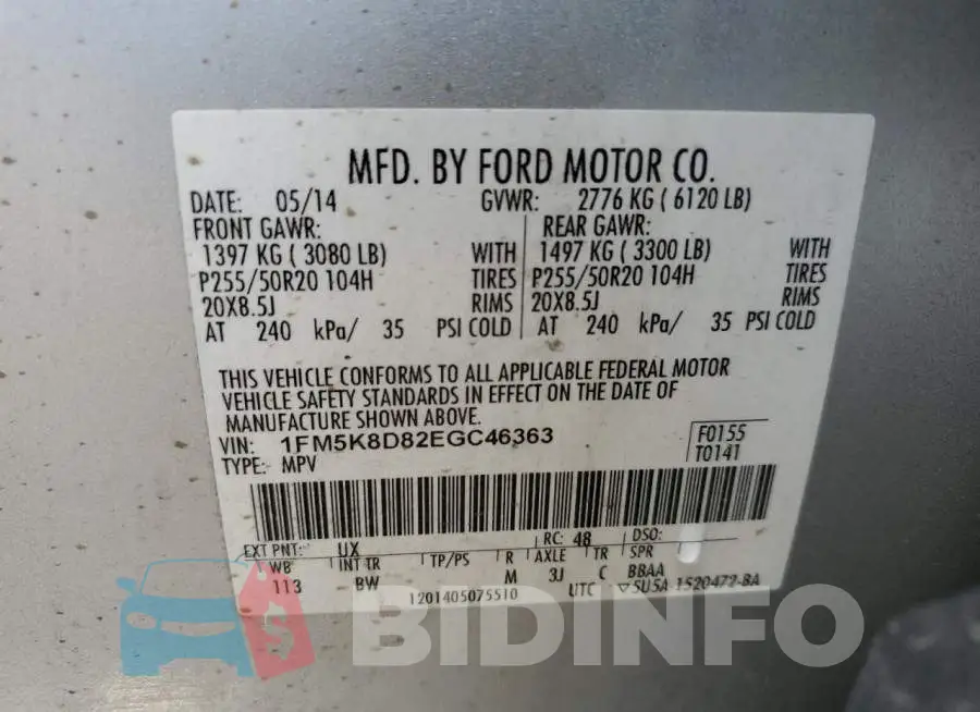 1FM5K8D82EGC46363 Photo# 13