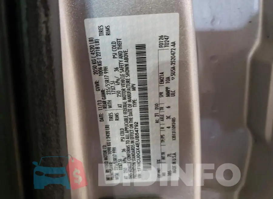 1FMCU0GX4EUB54792 Photo# 13